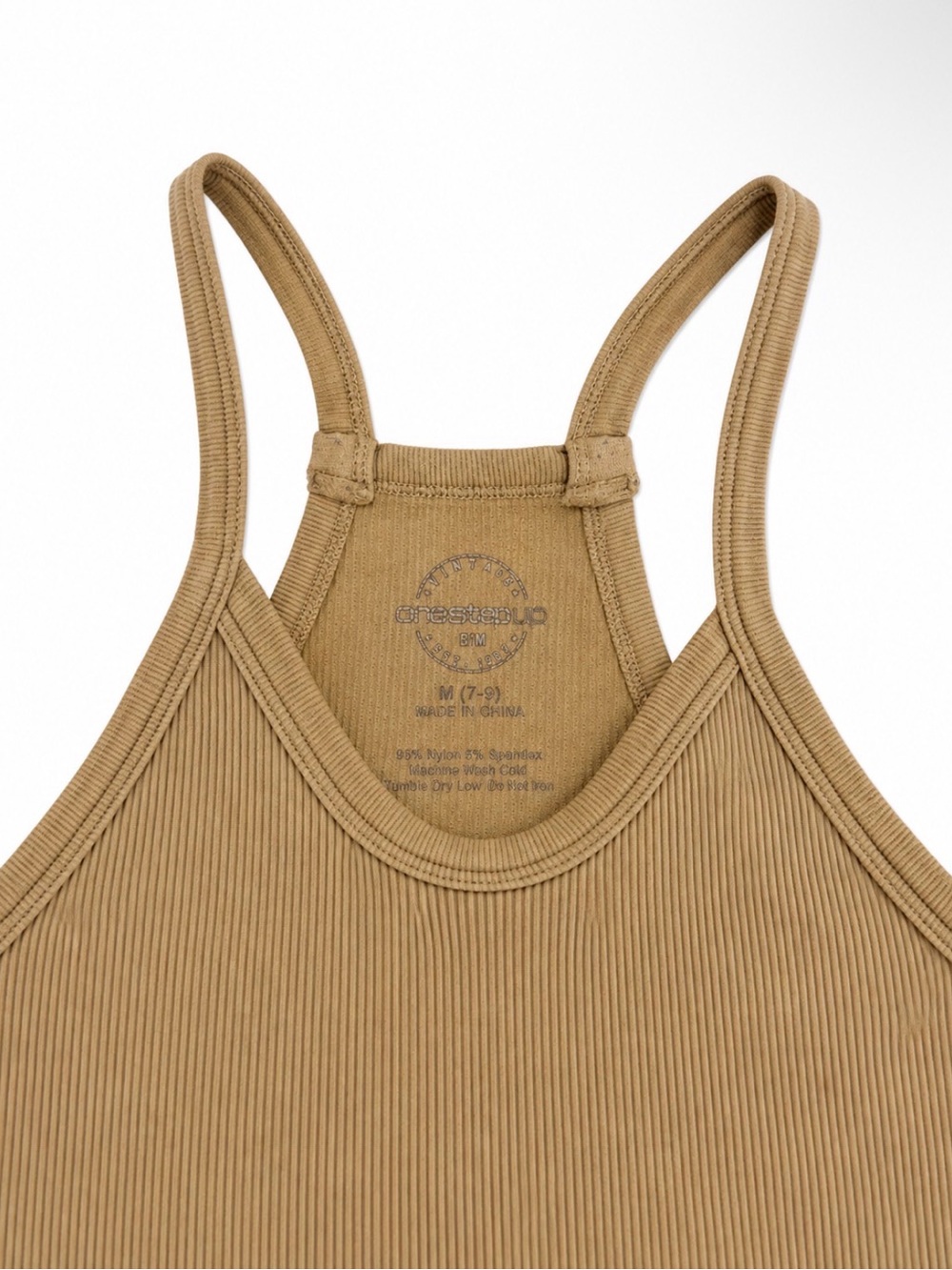 Tan Ribbed Racerback Crop Tank - Picture 2 of 2